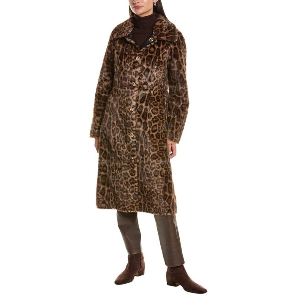 La Fiorentina Womens Reversible Leopard Coat, Black